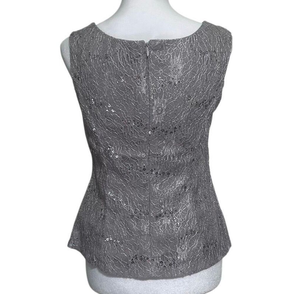 NWOT Formal Pantsuit 3Pc Set Small Gray Silver Sequined Lace Top Jacket & Pants - Picture 10 of 12